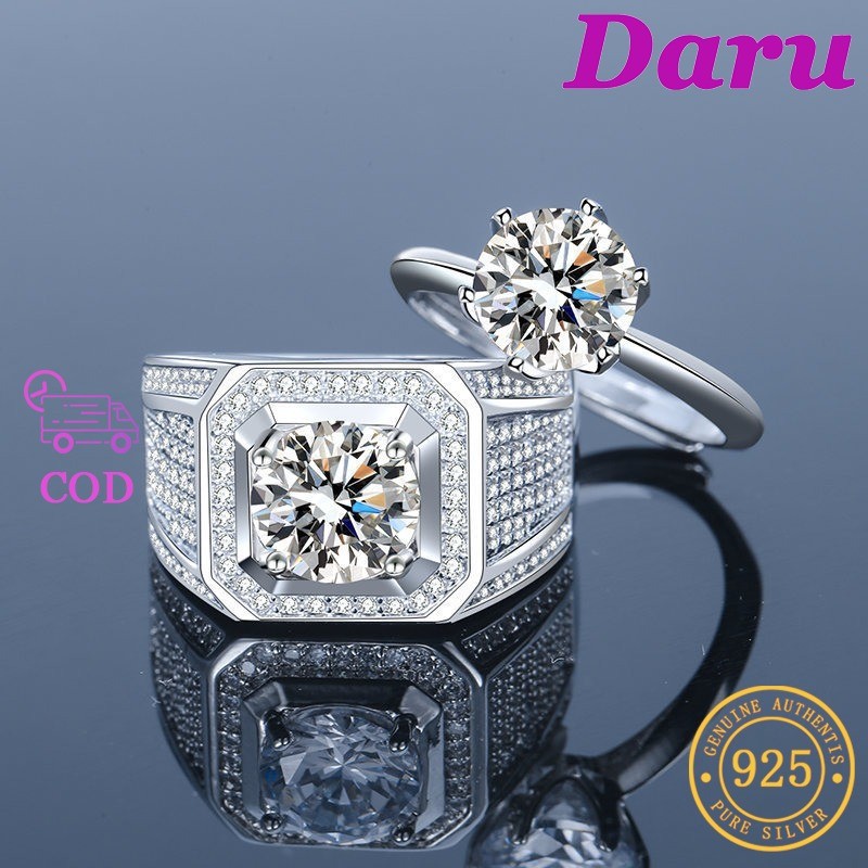 Desain Klasik Cincin Pasangan Platinum Pria 2 Karat Wanita 1 Karat Cincin Berlian