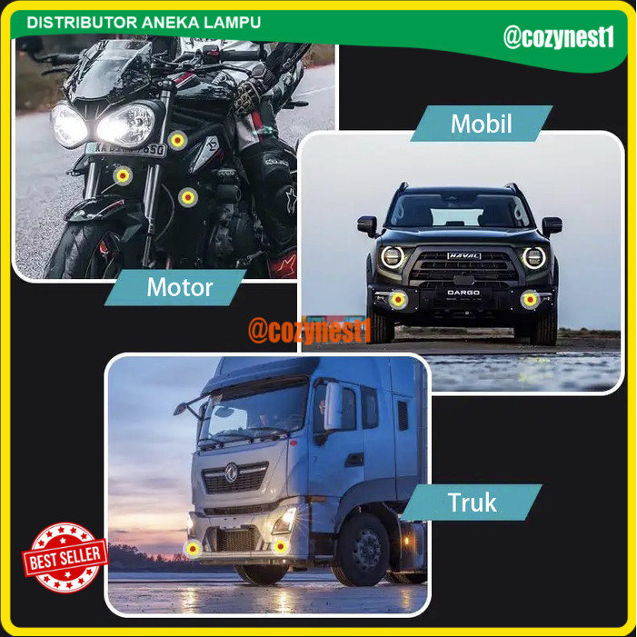 Lampu Tembak  Lampu Sorot LED Owl 2 Mata Motor Mobil Mode Jauh Dekat