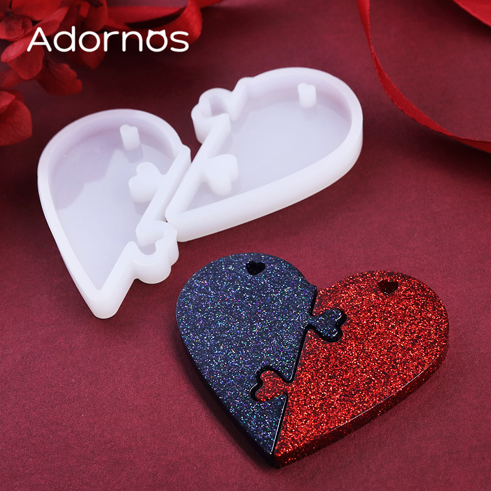 

2 pcs/set Love Locks Heart Puzzle Epoxy Resin Molds Couple Necklace Charm Valentine DIY Keychains Pendants Jewelry Making Tools