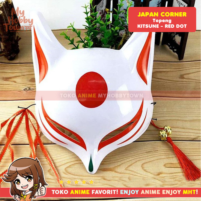 Topeng Anime Jepang Rubah Kitsune Red Dot Fox Half Mask Cosplay