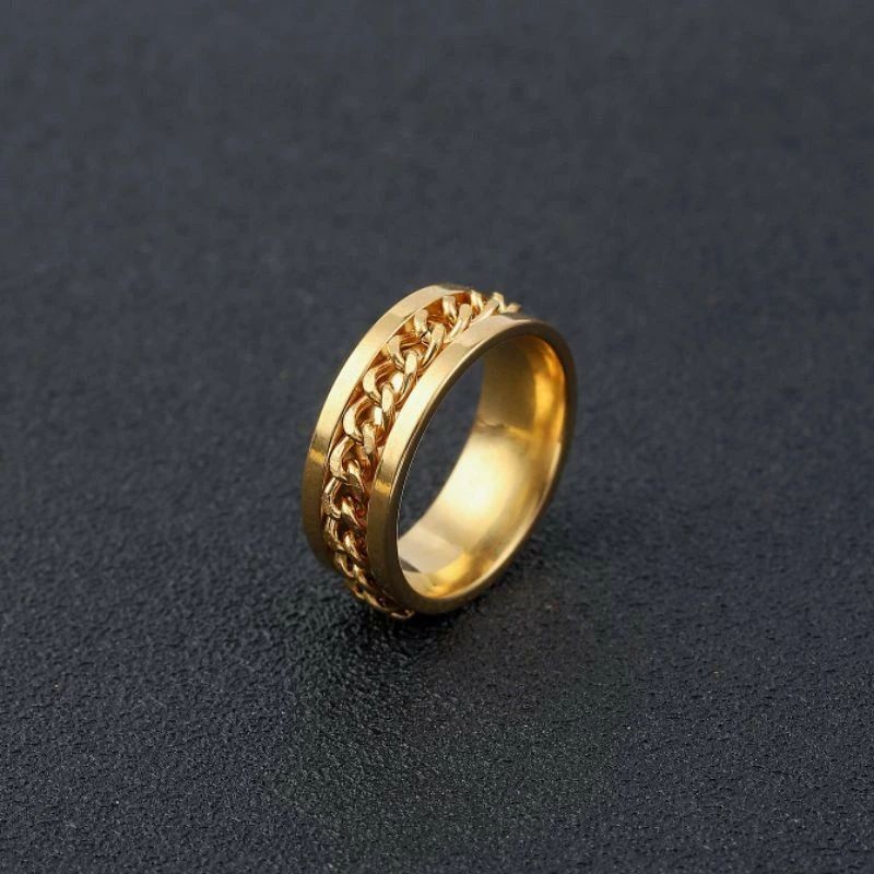 4s Grosir Solo || Cincin Titanium Aksen Rantai Kualitas Premium bergaya Hip-Hop,Metal Anti Karat&lun