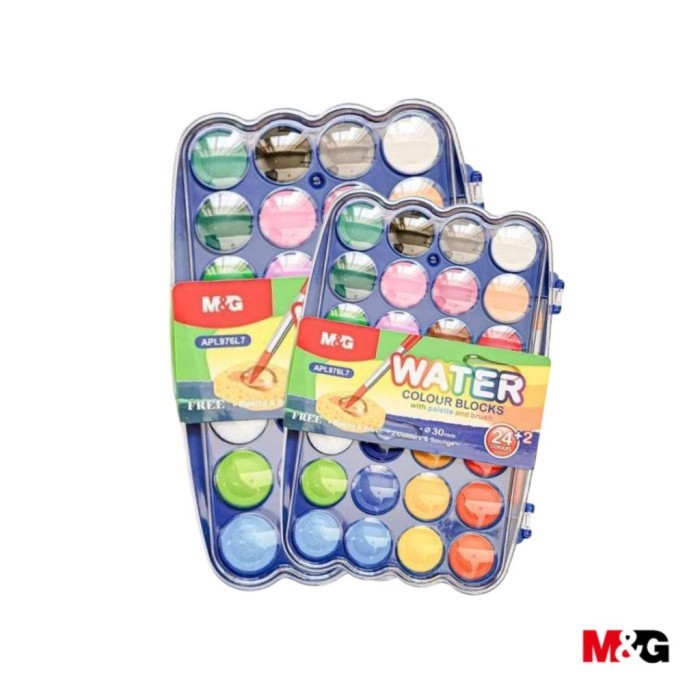 

Water Colour Blocks M&G 24+2 Warna dengan Palet dan Brush APL976L7