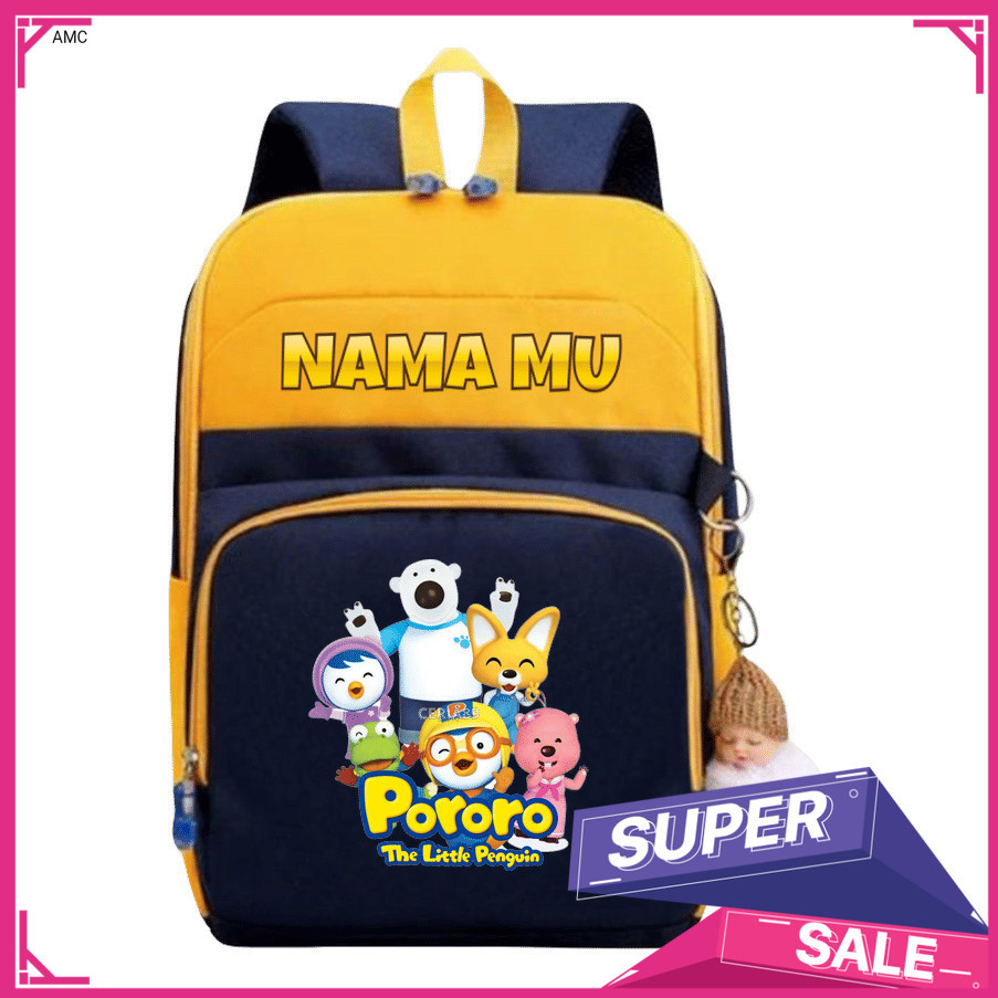 AMC Tas Ransel Anak Pororo The Little Penguin – Backpack Sekolah TK SD Cewek Cowok, Muat Buku & Boto
