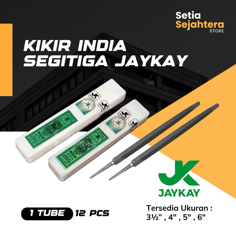 JAYKAY Kikir India Segitiga Slim Taper 3½ 4 5 6 inch Besi Pengasah Gergaji Kayu - 1 Tube 12 pcs