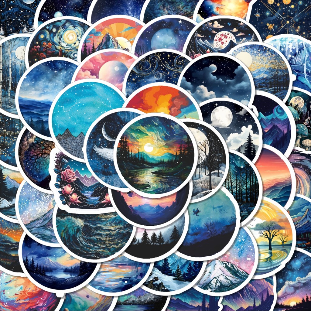 

100PCS Lucu Stiker Moonlight Planet [Rembulan Art] Stiker Aesthetic Stiker Anti Air Stikers Berperekat Waterproof sticker decal buat Motor Helm Buku Journal Koper Casing HP Laptop Botol Minum Hadiah anak