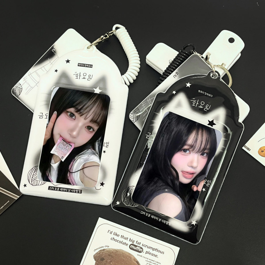 

Cute Black And White Kitty Card Holder Kpop Cute Cat'S Ears Pumaterial Apply To 3-3.5in Stars Album Merchandise Photocard Show
