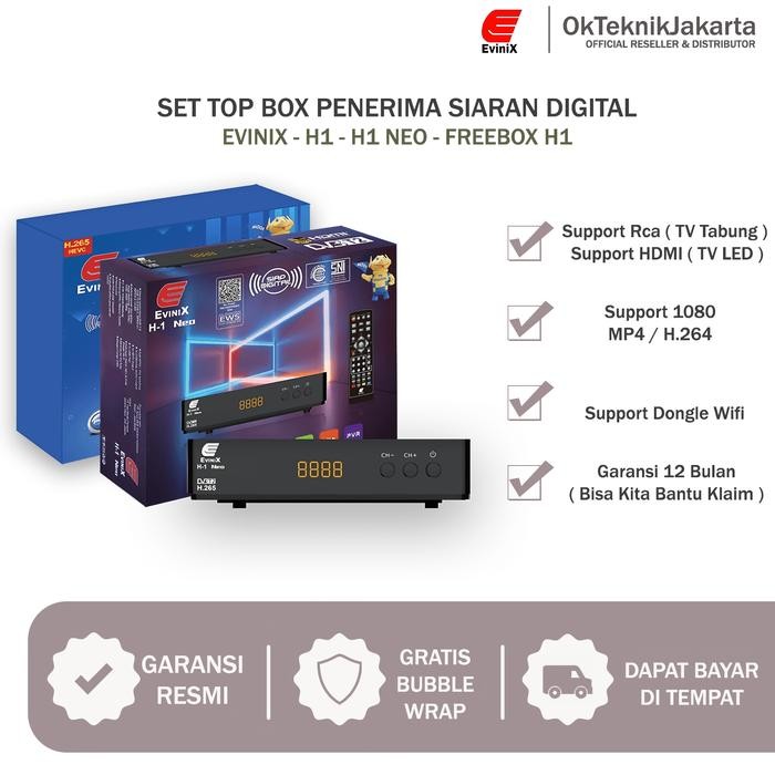 Set Top Box DVB-T2 EviniX H1 NEW 2021 Dengan Adaptor Casing Besi Kabel - EVINIX H1, RCA
