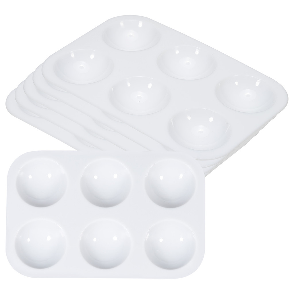 

UXCELL 3/6Pc White Paint Plastic Palettes 6 Well Rectangular Watercolor Oil Palette Painting Tray Artist Craft Palettes for Kids
