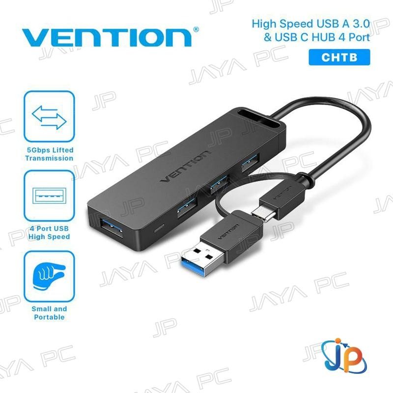 Vention CHT USB Hub 4 Port - Hub 4 In 1 USB 3.0 & USB-C With Power Supply