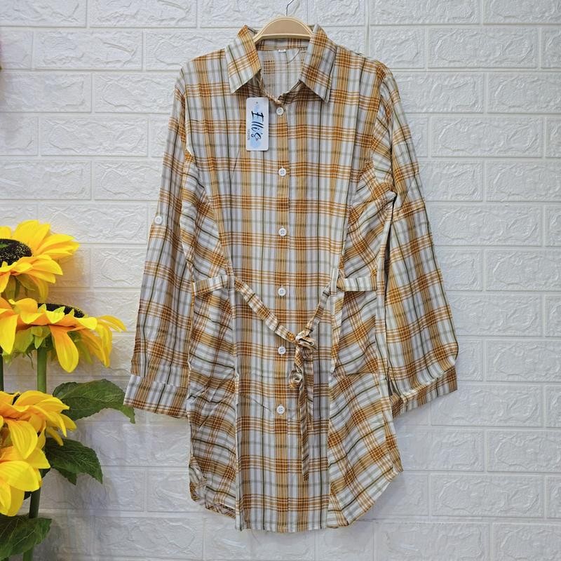 Tunik Motif Kotak Bahan Rayon Twill Dress Katun Wanita Atasan Panjang Nyaman Kain Muslim