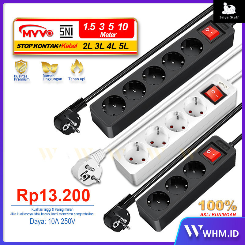 MYVO SNI Kabel 1.5M 3M 5M 10Meter Dan 1.5Y 3Y 5Y 10Yard 2L 3L 4L 5L Stop Kontak Hitam Dan Putih On/O