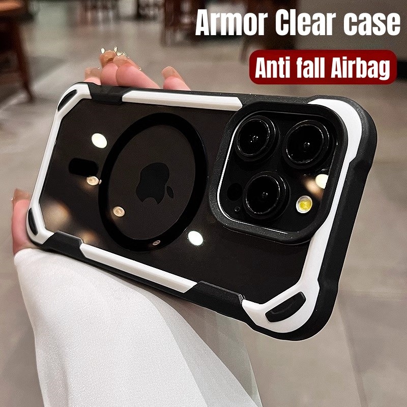 Casing Luxury Frosted Plating Transparent Armor Magsafe Acrylic Case for iPhone 15 Pro Max 14 11 12 