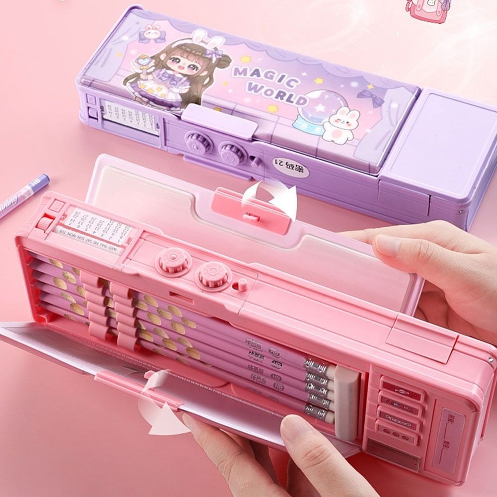

Double-layer Double Password Lock Pencil Case Student Multi-Functional Mechanism Pencil Box Stationery Storage BoxLarge Capacity
