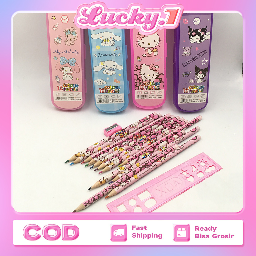 

12Pcs Set Pensil Warna Mewarnai Karakter Sanrio Pensil Warna Isi 12pcs Colored Pencils