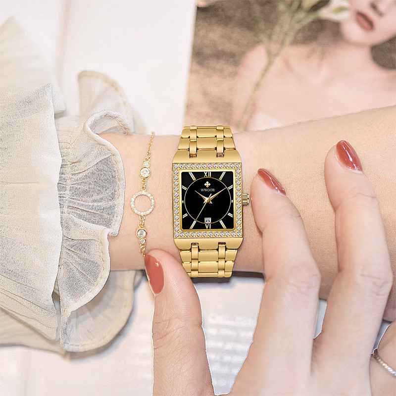 WWOOR New Gold Watch 8858 Women Watchs Steel Top Luxury Brand Ladies Bracelet Watches Female Clock M