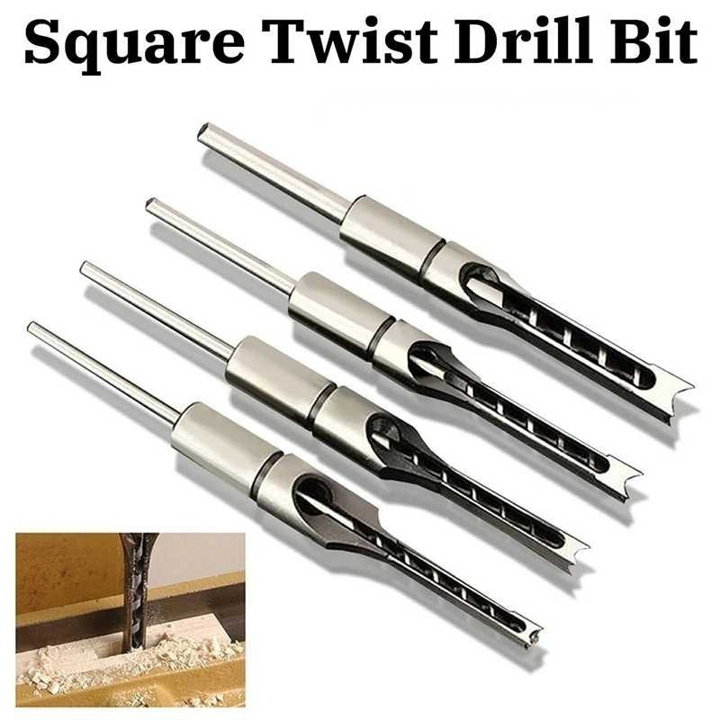 BSDMall- Set Mata Bor Persegi Kayu HSS Square Hole Drill 4 PCS Set Mata Bor Kayu Persegi Bor Lubang 