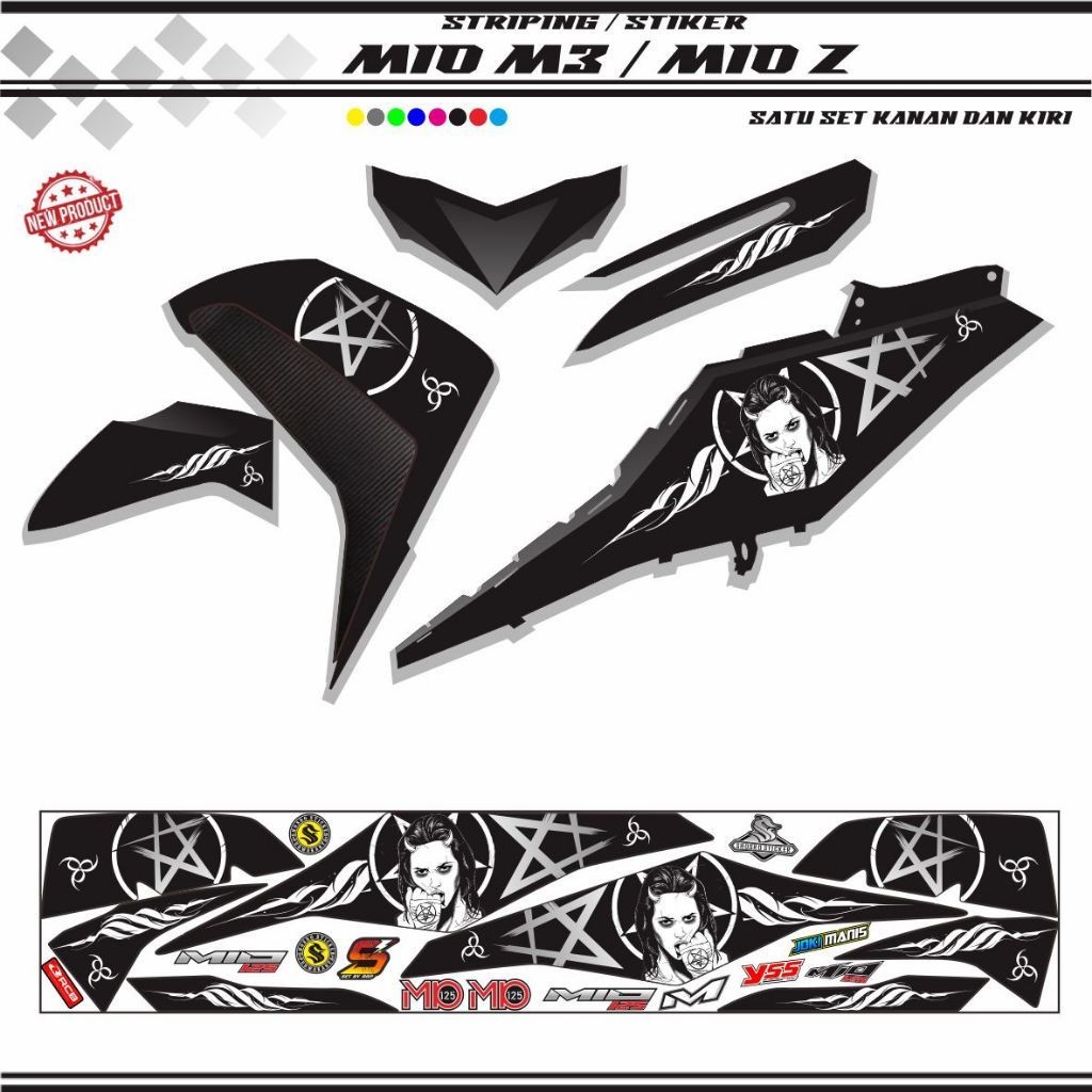 STIKER STRIPING ALL MIO STRIPING MIO M3 MIO Z HITAM ALL WARNA MOTIF POPULER