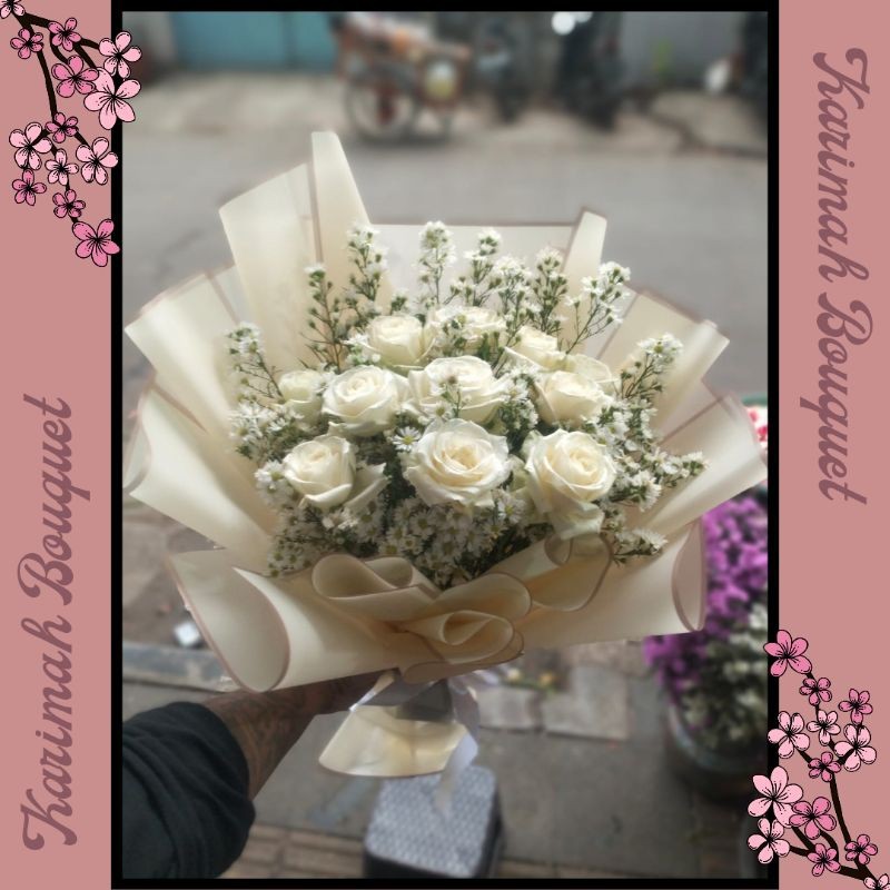 KIRIM INSTANT Buket Bunga Sempro SIdang Wisuda Mawar Putih  Bouquet Bunga  Bucket Bunga Wisuda Buket