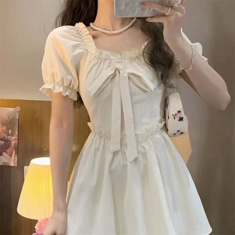 2022 Women Mini Dress Summer A Line Pleated Short Dresses for Girl Cute Kawaii Fairycore Fairy Core 