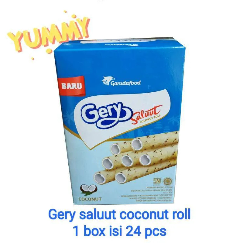 

GERY COCONUT ROLL DUS 20PCS SALUUT KELAPA MAKANAN RINGAN SNACK CEMILAN ANAK GROSIR MURAH GARUDA FOOD