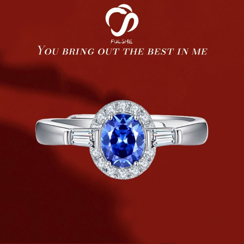 FULSHE Cincin Safir Biru Royal Fashion Minimalis Untuk Wanita Cincin Berlian Biru Asli 1 Karat