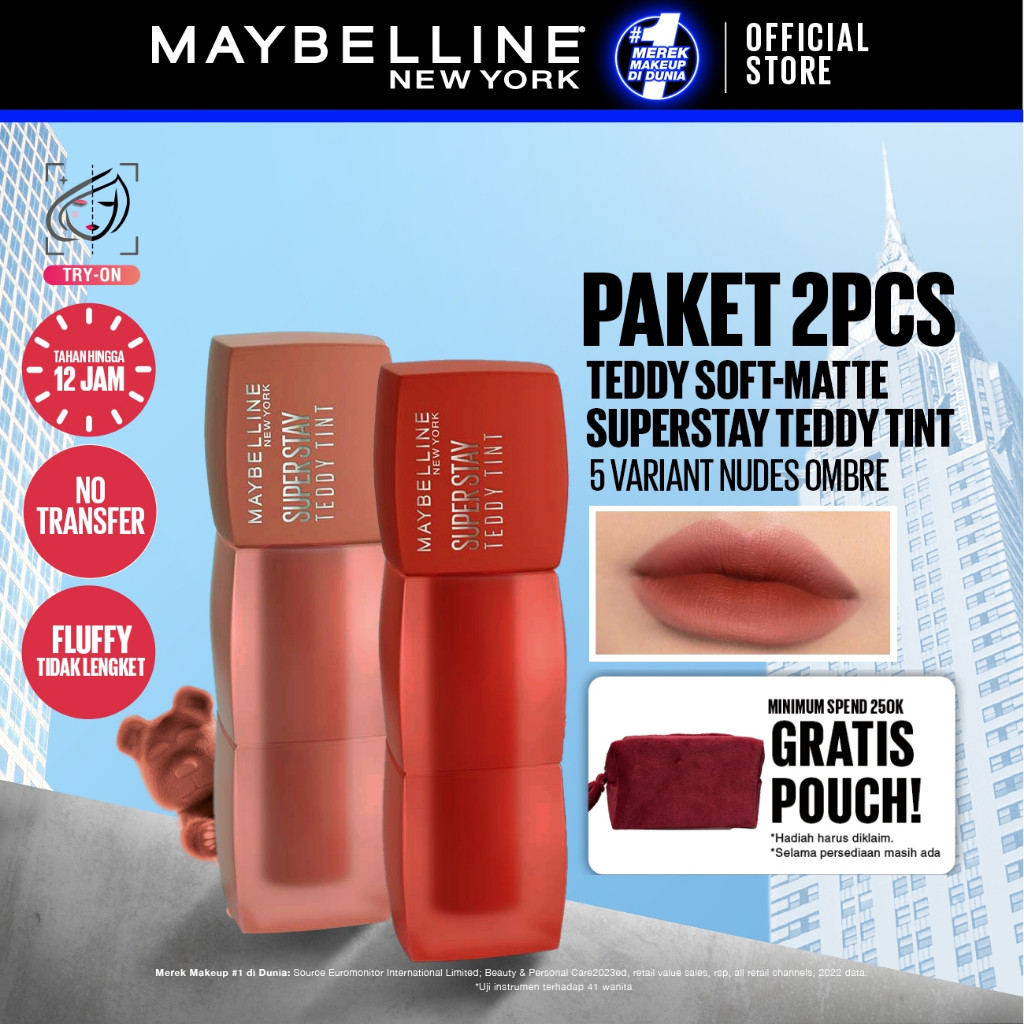 Maybelline Official Paket Ombre Superstay Teddy Tint Nudes 2 Pcs - Soft Matte Tahan 12 Jam Ombre Set