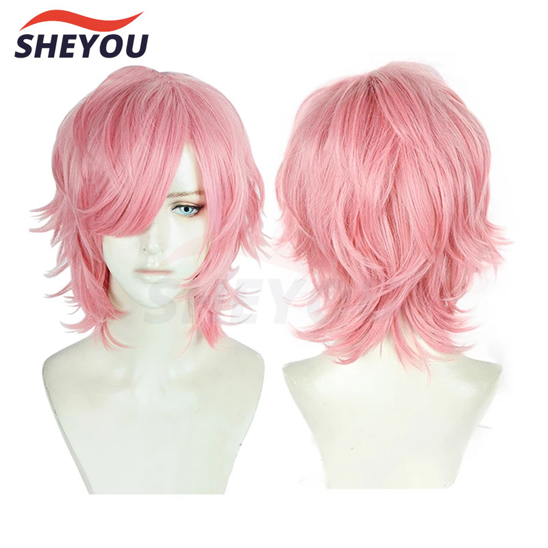 Anime Yarichin Club Ayato Yuri Cosplay Wigs Pink Short Heat Resistant Synthetic Hair Halloween Party