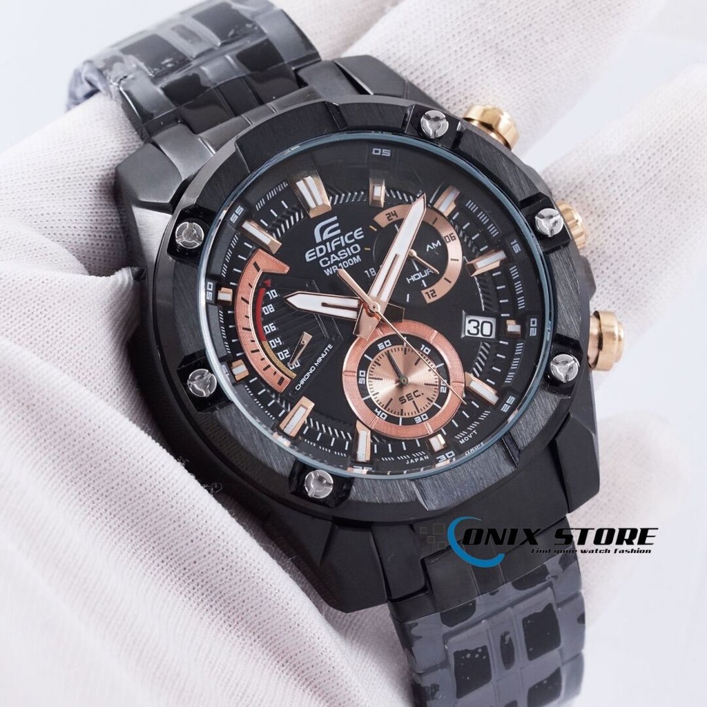 Jam Tangan Casio Edifice EFR 559 Black Rose Gold Stainless Steel