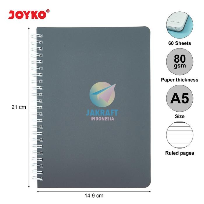 

TERLARIS! (1 Pcs) Notebook Spiral Kawat Sedang A5 JOYKO NB-690 Cover Solid Polos Buku Catatan Bergaris isi 60 Lembar - Black / Hitam