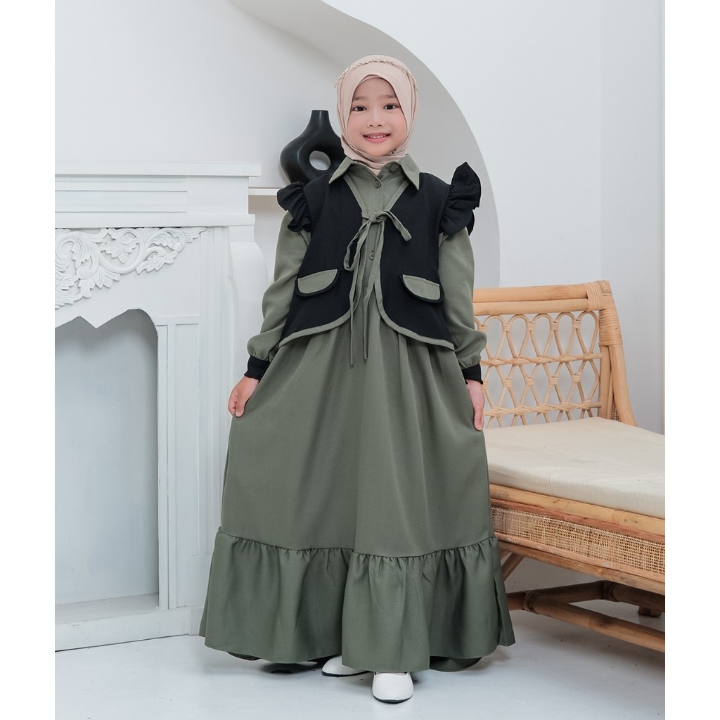 Original Asyfa Dress Kids Baju Gamis Anak Perempuan Usia 5-12Th Fashion Muslim Wanita One Set Outer