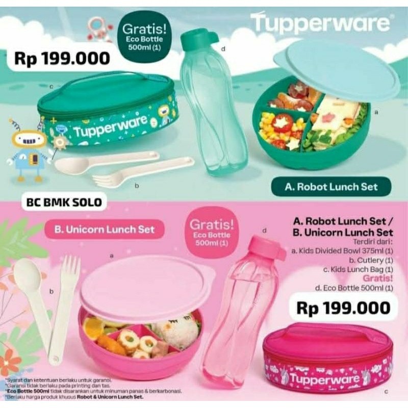 Robot atau unicorn lunch set anak tupperware
