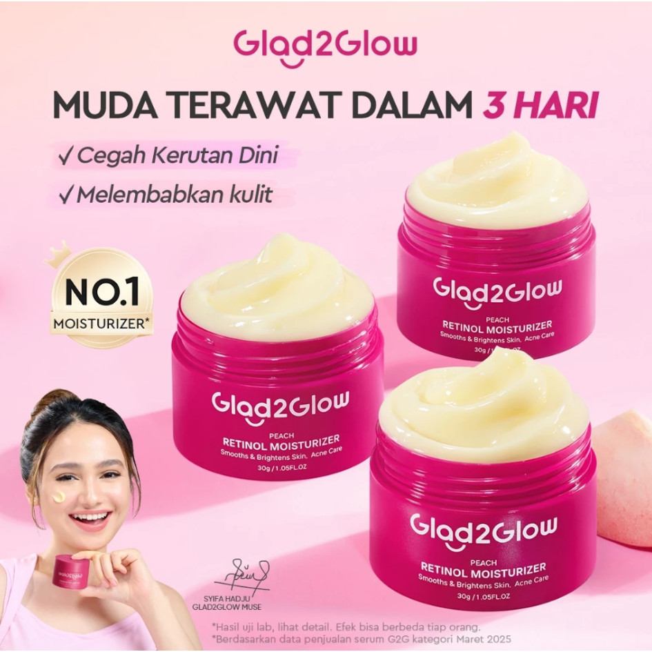 Glad2Glow Peach Retinol Moisturizer 30g Untuk Kulit Berjerawat