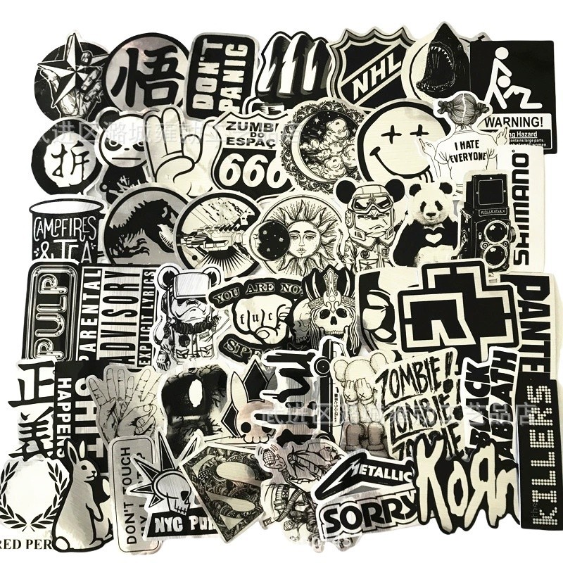 

100/50PCS Brushed Metal Texture Stickers - Streetwear Brand Logo Designs, Edgy Graffiti Decals for Guitars/Skateboards/Laptops