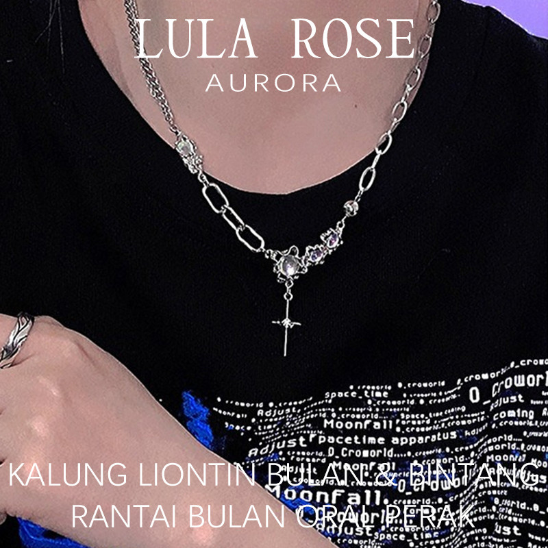 LULA ROSE Kalung Liontin Bulan Bintang Opal | Kalung Rantai Silver Model Bulan Bintang
