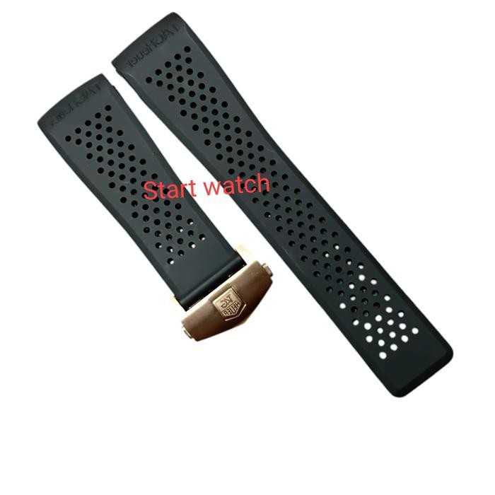 Strap Tali Jam Tangan TAG Heuer Carrera Aquaracer Rubber Strap Tag hauer 22mm 24mm - hitam rosgol, 2