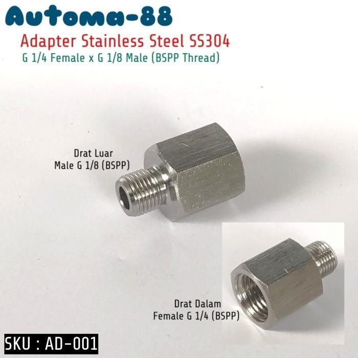 LT68 - Adapter Drat Dalam G 1/4 inch Female x Luar G 1/8 inch Male BSPP SS304