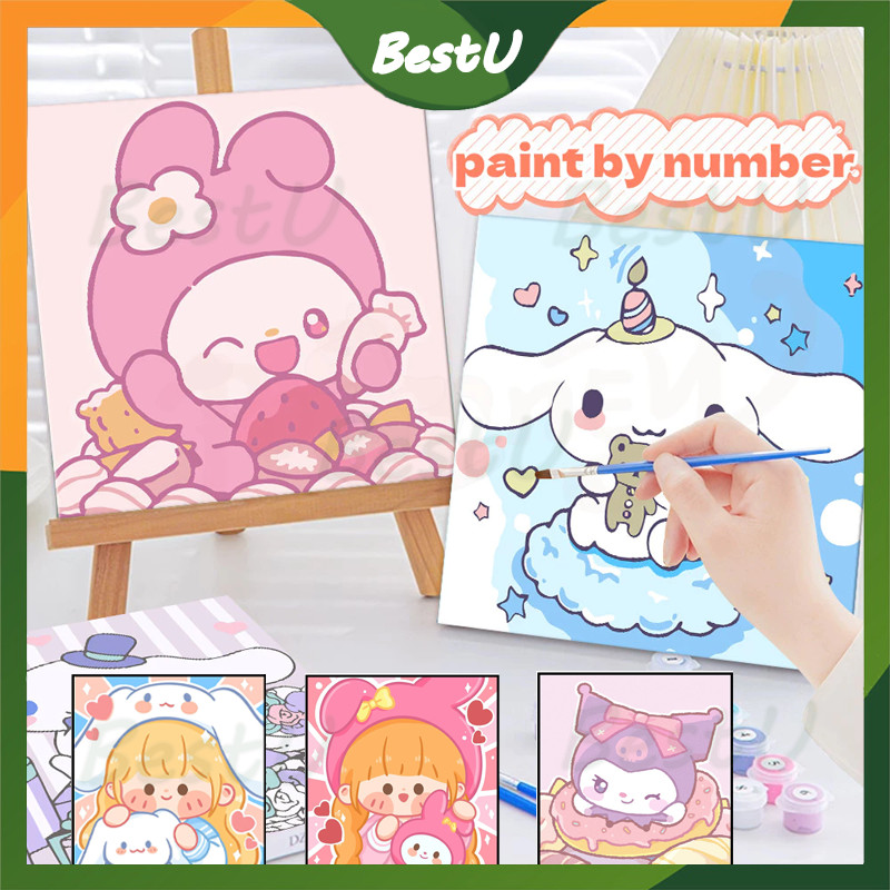 

Canvas Painting By Number DIY Kit/ 20x20cm Melukis Mewarnai Kanvas Nomor Prakarya Anak Mainan Sanrio