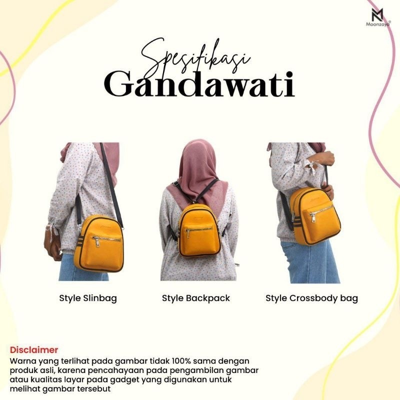 ANGGRAEINI Ready Gandawati Bag by Moonzaya Tas Wanita Tas Ransel Tas Gendong Backpack 3 in 1