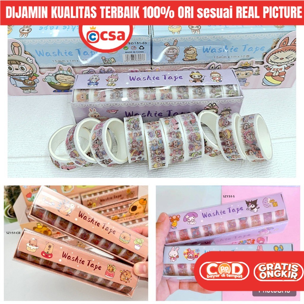 

CSA Mainan Sticker Tape Selotip Roll Kuromi Melody DIY Lucu Kreatifitas Anak Perempuan 3 4 5 Thn