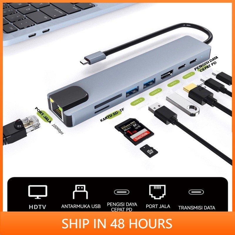 High-quality Type C 3.1 to HDMI Hub Converter USB Micro SD Card OTG 8 in 1 Card Reader