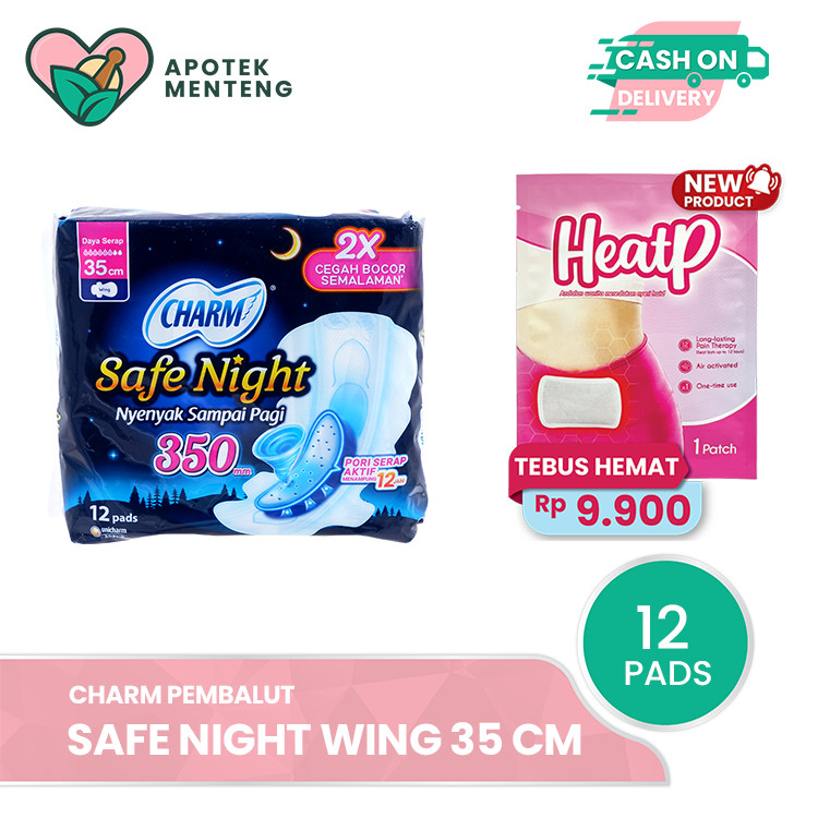 Charm Pembalut Safe Night 35 cm Wing 12 Pads - Pembalut Malam  35 cm