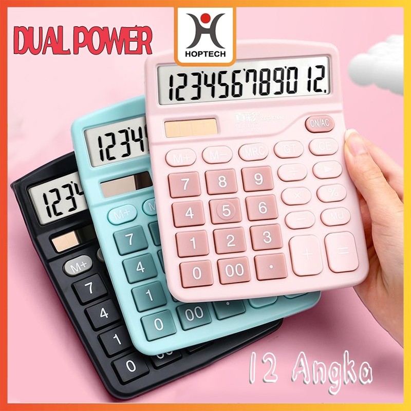 

Hoptech - Kalkulator Digital 12-Digit Dual Power Baterai & Surya Desain Warna Bergaya