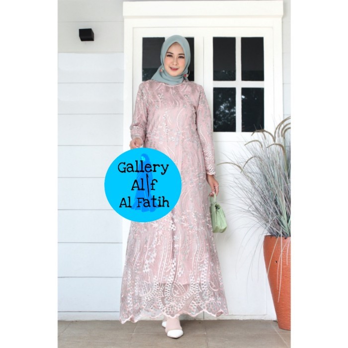 ✨LARIS✨ -NEW Gamis brukat revi dress pesta full tile rose gold M L XL XXL JUMBO - M