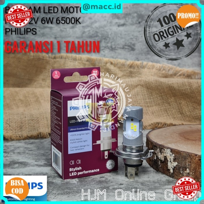 (TAPT) BISA COD BOHLAM LAMPU DEPAN MOTOR LED HS1 H4 12V KAKI 3 PUTIH PHILIPS ORIGINAL