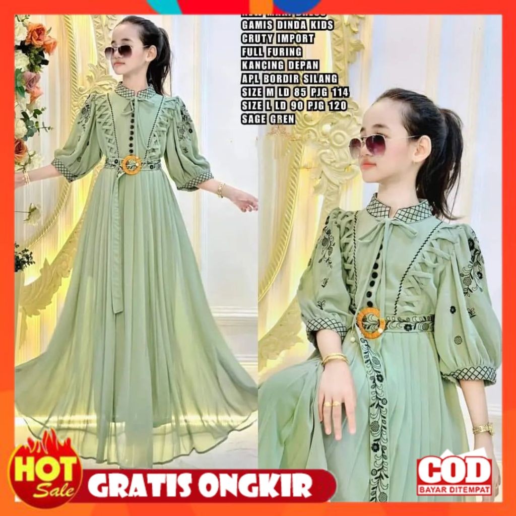 [PREMIUM ORIGINAL] COD Dinda Dress Kids New SHR Usia 7 - 12 Tahun Gamis Anak Perempuan Baju Muslim A