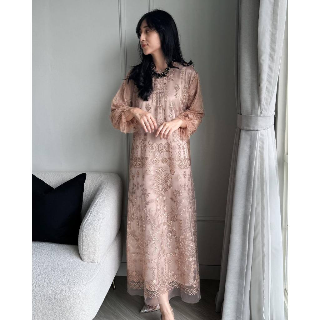 AMANDA MALL - RORA DRESS SILK + BRUKAT CHANTILY KONDANGAN GAMIS BRUKAT TERBARU GAUN KONDANGAN MUSLIM