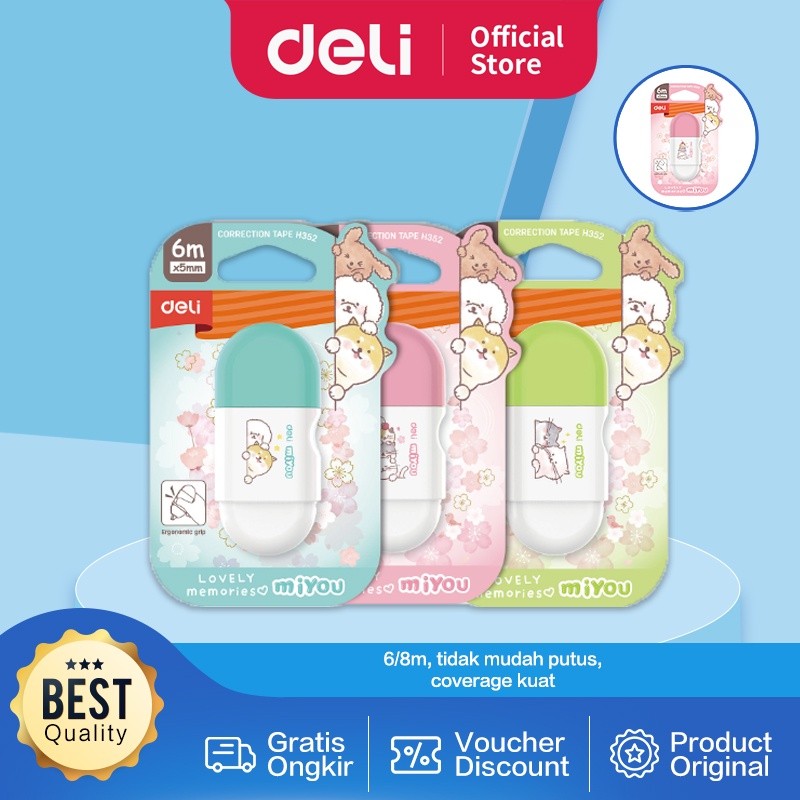 

Deli Correction Tape / Tip Ex Kertas 6m 8m Desain Miyou EH352 EH353