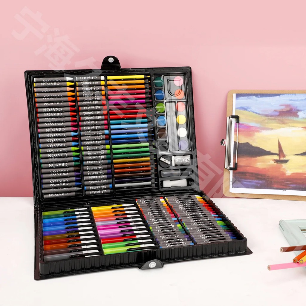 

168Pcs Children Drawing Pen Art Painting Set Sketching Color Pencils Crayons Oil Stick Gouache Pigment Color Drawing Stationery