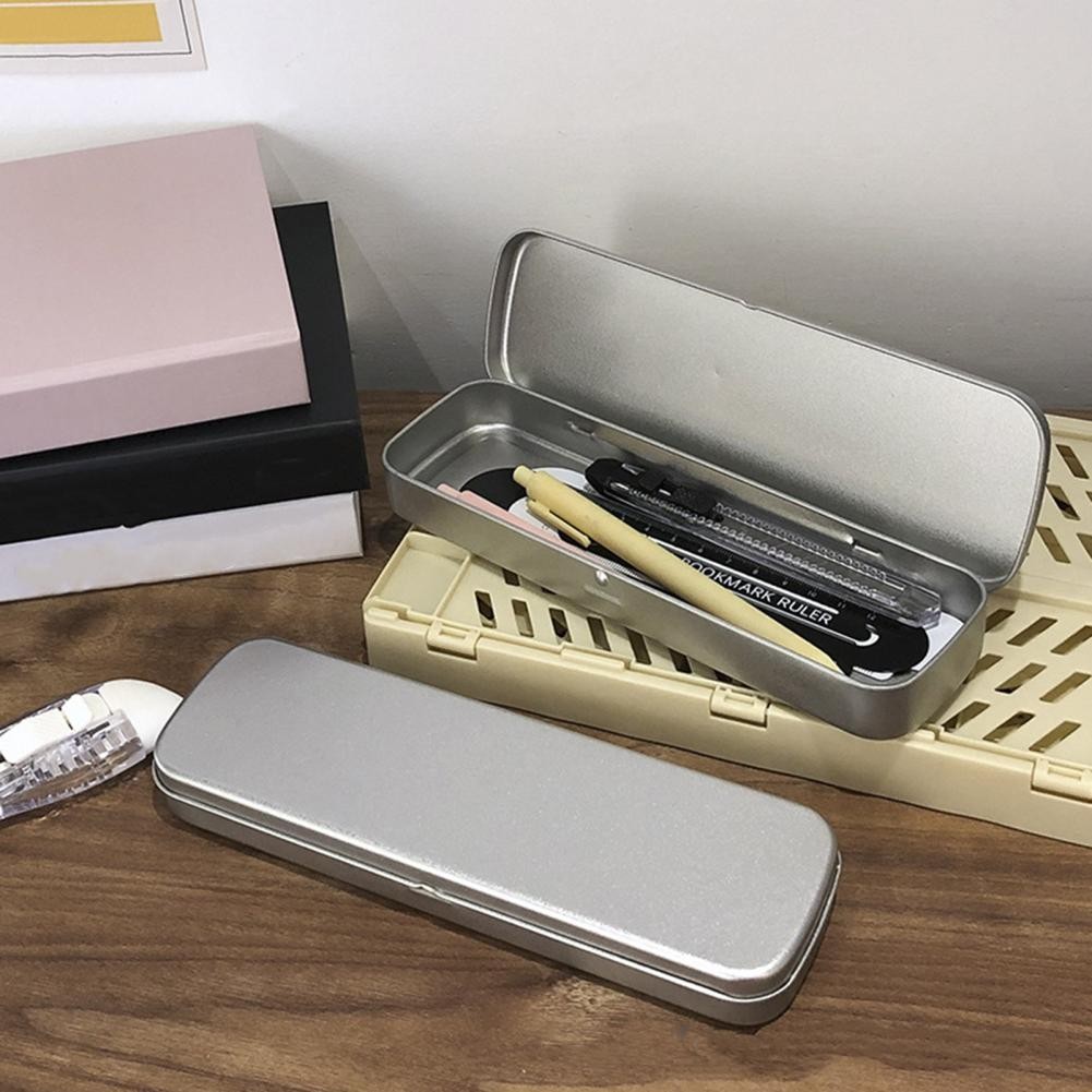 

Rectangular Tin Box Metal Large Capacity Pen Box Heavy Duty Students Pencil Stationery Holder Organizer Case School Supplies