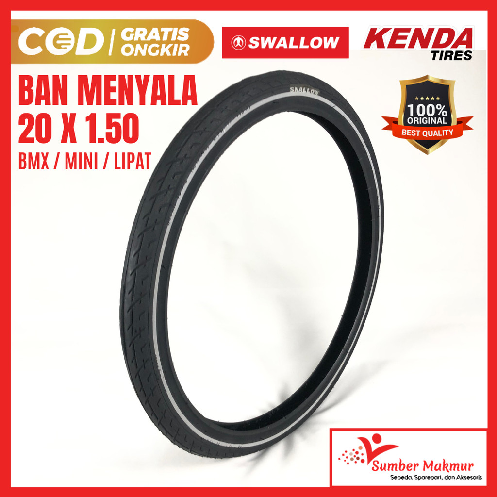 Ban Luar Sepeda 20 x 1.50 Reflektor Menyala Kenda Swallow Ban Luar Sepeda BMX MINI LIPAT 20x1.50